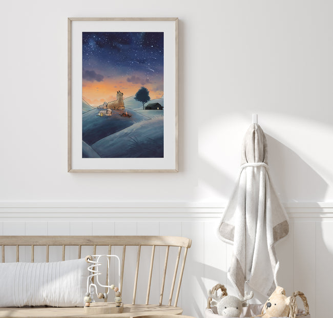 Alpaca & Sheep Art Print - Shooting Stars