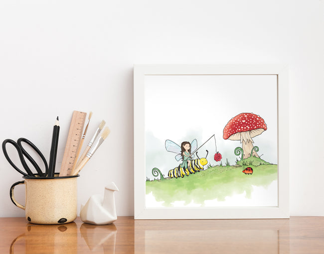 Fairy Art Print - Riding a Caterpillar