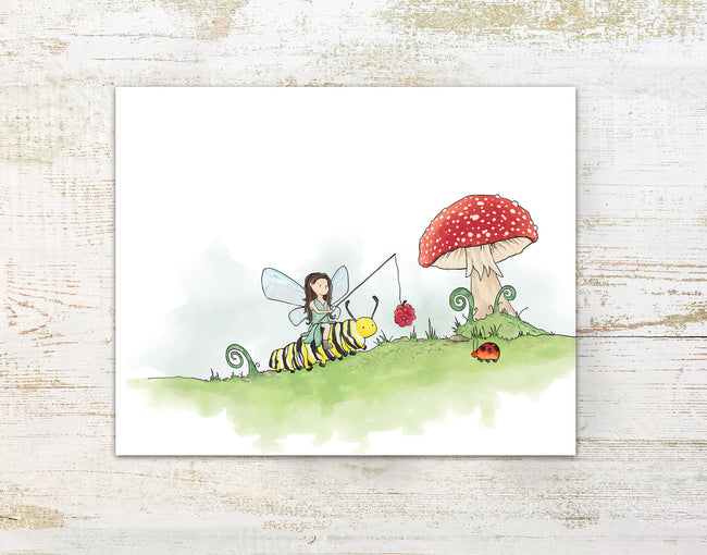 Fairy Art Print - Riding a Caterpillar