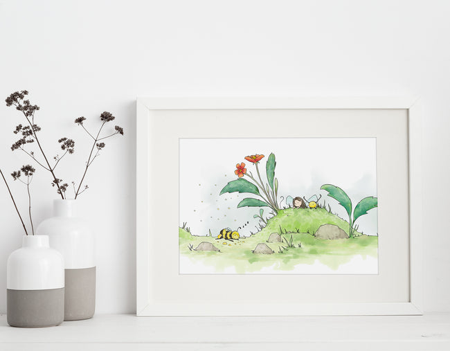 Fairy Art Print - Spying a Bumble Bee