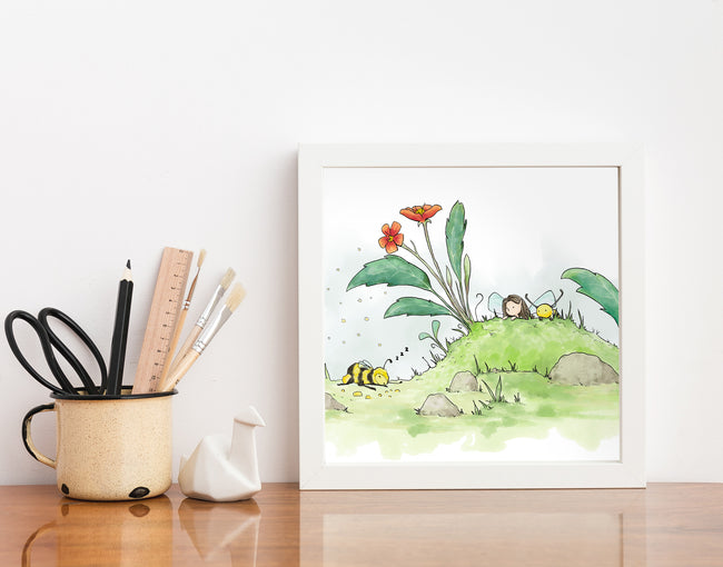 Fairy Art Print - Spying a Bumble Bee
