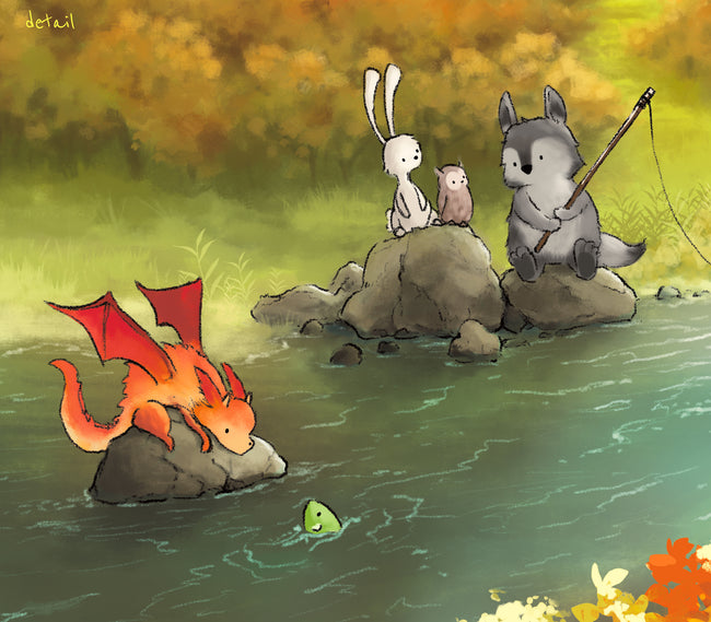 Wolf Art Print - Fishing at the River