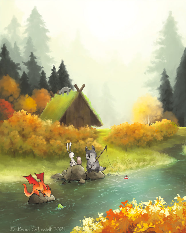 Wolf Art Print - Fishing at the River