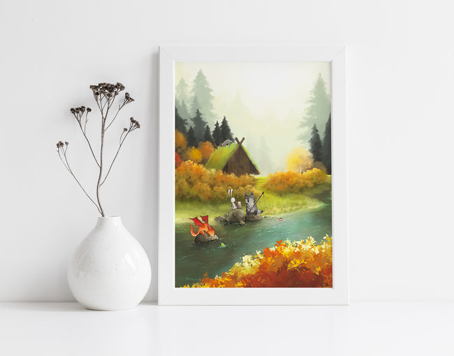 Wolf Art Print - Fishing at the River