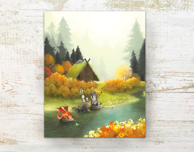 Wolf Art Print - Fishing at the River