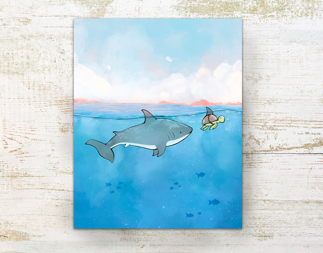 Shark Art Print - With Sea Turtle