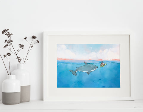 Shark Art Print - With Sea Turtle