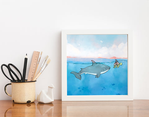Shark Art Print - With Sea Turtle