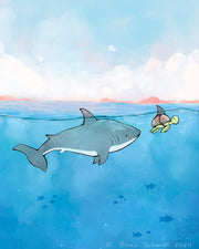 Shark Art Print - With Sea Turtle