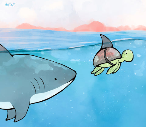 Shark Art Print - With Sea Turtle