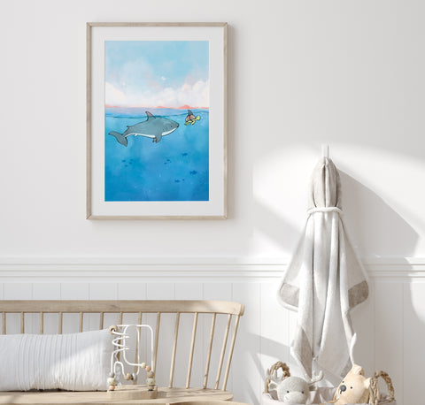 Shark Art Print - With Sea Turtle