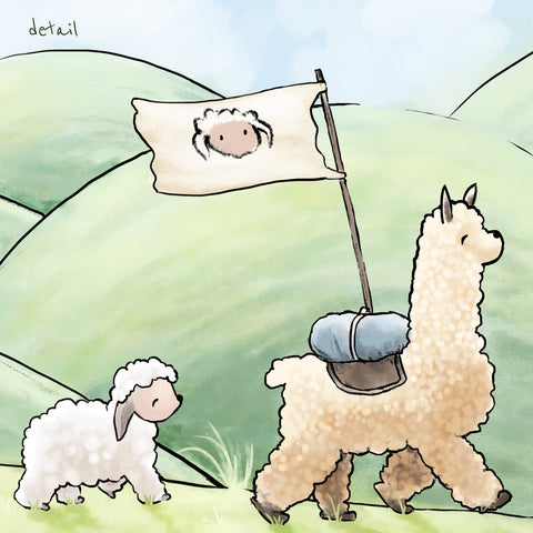 Alpaca & Sheep Art Print - Traveling Through Hills
