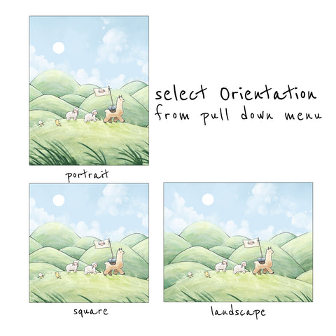 Alpaca & Sheep Art Print - Traveling Through Hills