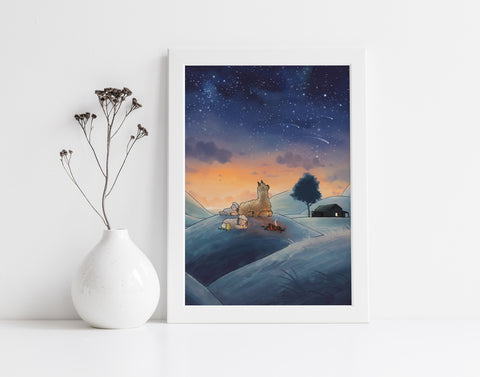 Alpaca & Sheep Art Print - Shooting Stars