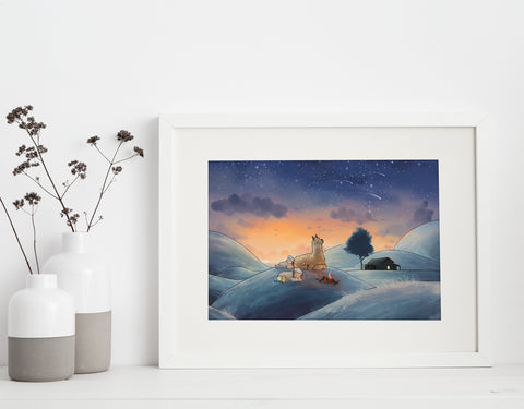 Alpaca & Sheep Art Print - Shooting Stars