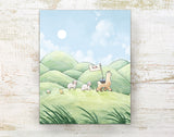 Alpaca & Sheep Art Print - Traveling Through Hills
