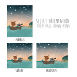 Bear and Raccoon Art Print - Boating in the Stars