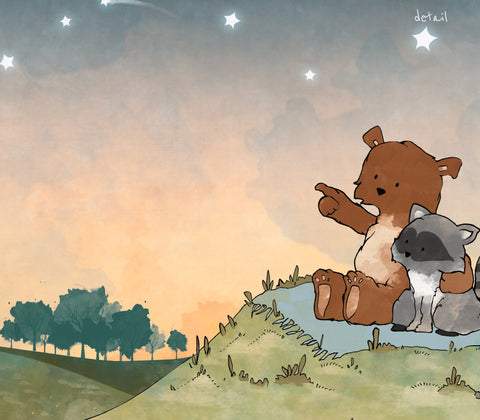 Bear and Raccoon Art Print - Shooting Stars