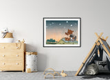Bear and Raccoon Art Print - Shooting Stars