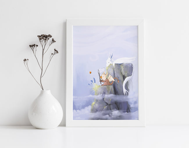 Dragon Art Print - Griffin and Dragon Chasing Butterflies