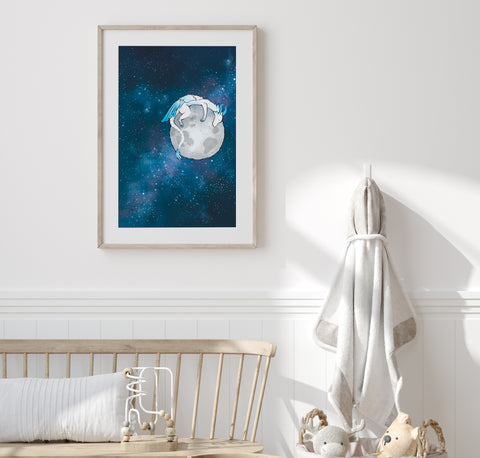Feather Dragon Art Print - Sleeping on the Moon