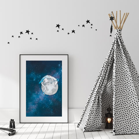 Feather Dragon Art Print - Sleeping on the Moon