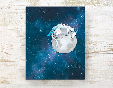 Feather Dragon Art Print - Sleeping on the Moon