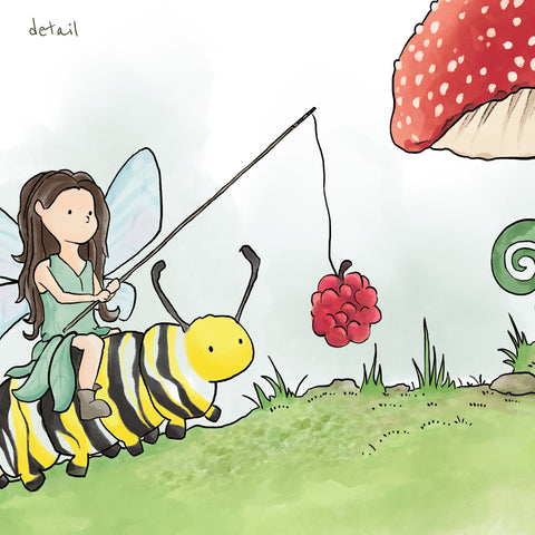 Fairy Art Print - Riding a Caterpillar
