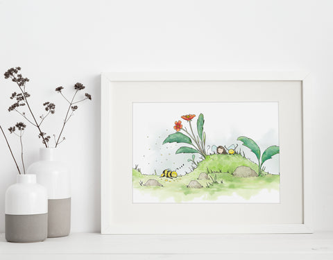 Fairy Art Print - Spying a Bumble Bee