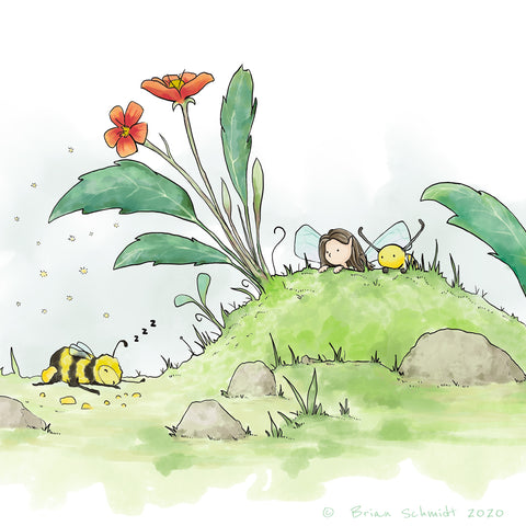 Fairy Art Print - Spying a Bumble Bee