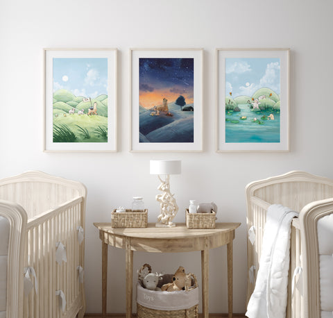 Alpaca & Sheep Art Print - Shooting Stars