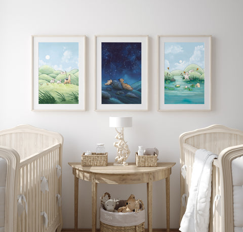 Alpaca & Sheep Art Print - Traveling Through Hills