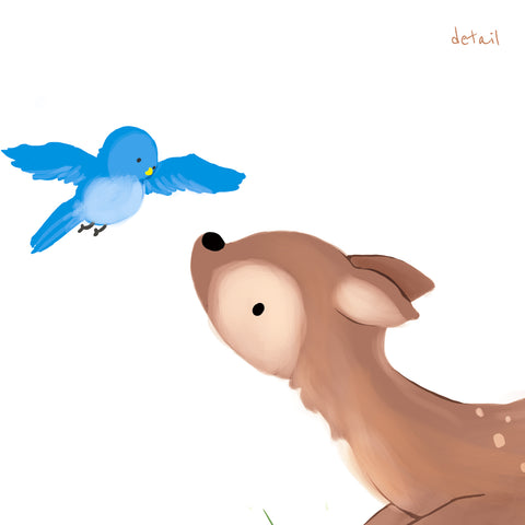 Fawn Art Print - with Bird