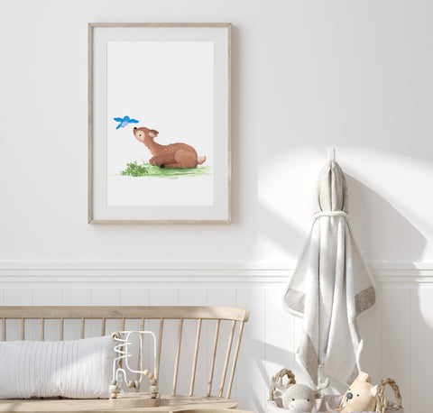Fawn Art Print - with Bird