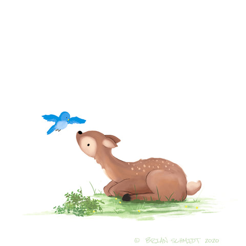 Fawn Art Print - with Bird
