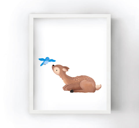 Fawn Art Print - with Bird