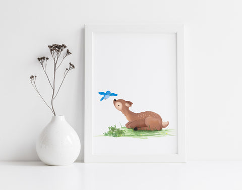 Fawn Art Print - with Bird
