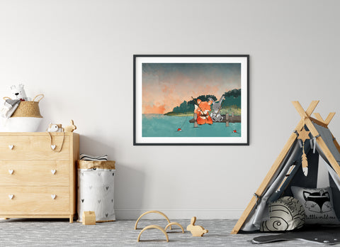 Fox and Rabbit Art Print - Boating