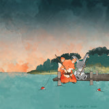 Fox and Rabbit Art Print - Fishing