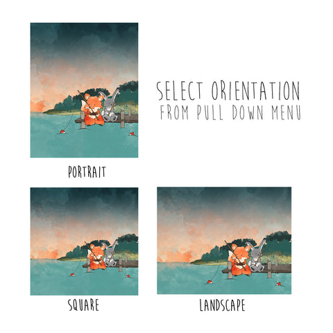 Fox and Rabbit Art Print - Fishing