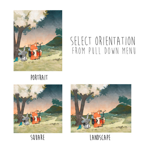 Fox and Rabbit Art Print - Hiking