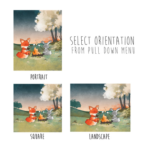 Fox and Rabbit Art Print - Roasting Marshmallows