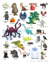 Alphabet Print - Monsters and Creatures