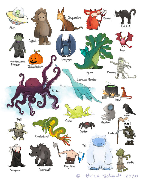 Alphabet Print - Monsters and Creatures