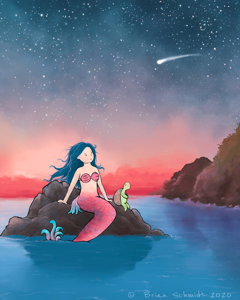 Mermaid Art Print - At Sunset