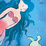 Mermaid Art Print - Swimming with a Sea Turtle