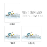 Narwhal and Sea Otters Art Print - Racing Snails