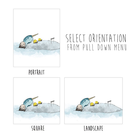 Narwhal and Sea Otters Art Print - Racing Snails