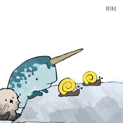 Narwhal and Sea Otters Art Print - Racing Snails