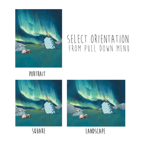 Narwhal and Sea Otters Art Print - Aurora Borealis